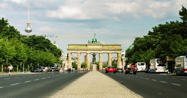 The Brandenburg Gate in Berlin at dusk