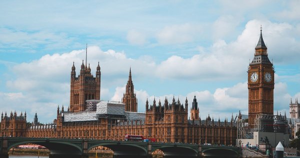 The Palace of Westminster and Big Ben in London beside the River Thames