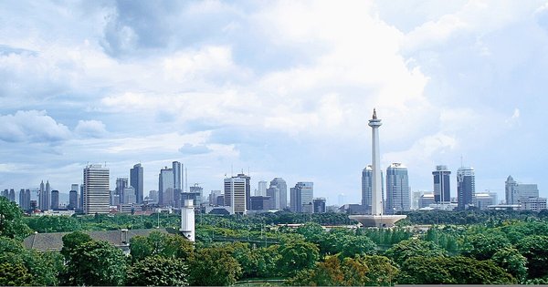 The Jakarta skyline at dusk, Indonesia