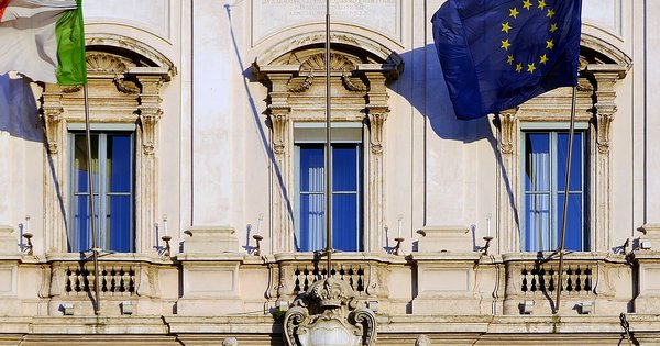 An Italian courtroom interior with classical architecture