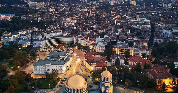 View of the gold-domed Alexander Nevsky Cathedral in central Sofia, Bulgaria