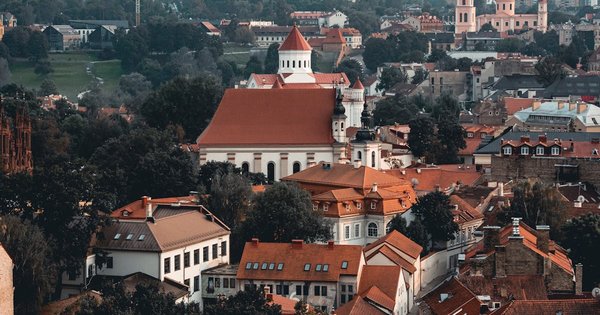 Scenic view of Vilnius Old Town with red rooftops and historic churches
