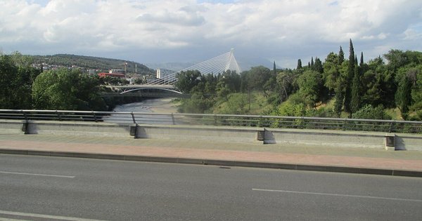 The Millennium Bridge over the Morača river in Podgorica, Montenegro