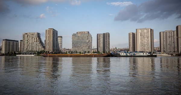 The Belgrade city skyline along the river in Serbia