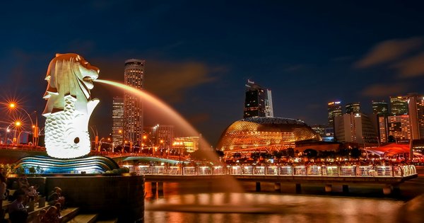 The Singapore skyline at dusk
