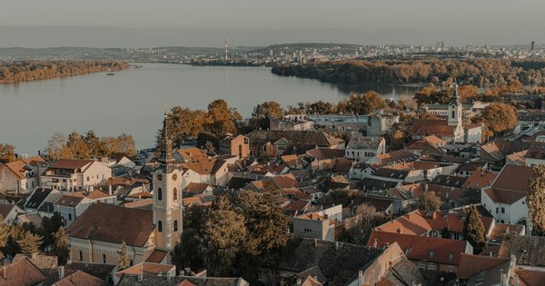 Aerial view of Belgrade city buildings during daytime