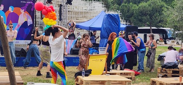 Dancing near the stage at the Tirana Pride 2026 festival